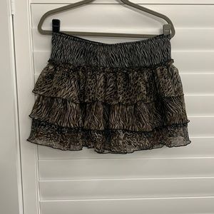 Layered Ruffle Mini Skirt Animal Print Leopard & Zebra Side Zip missing top hook